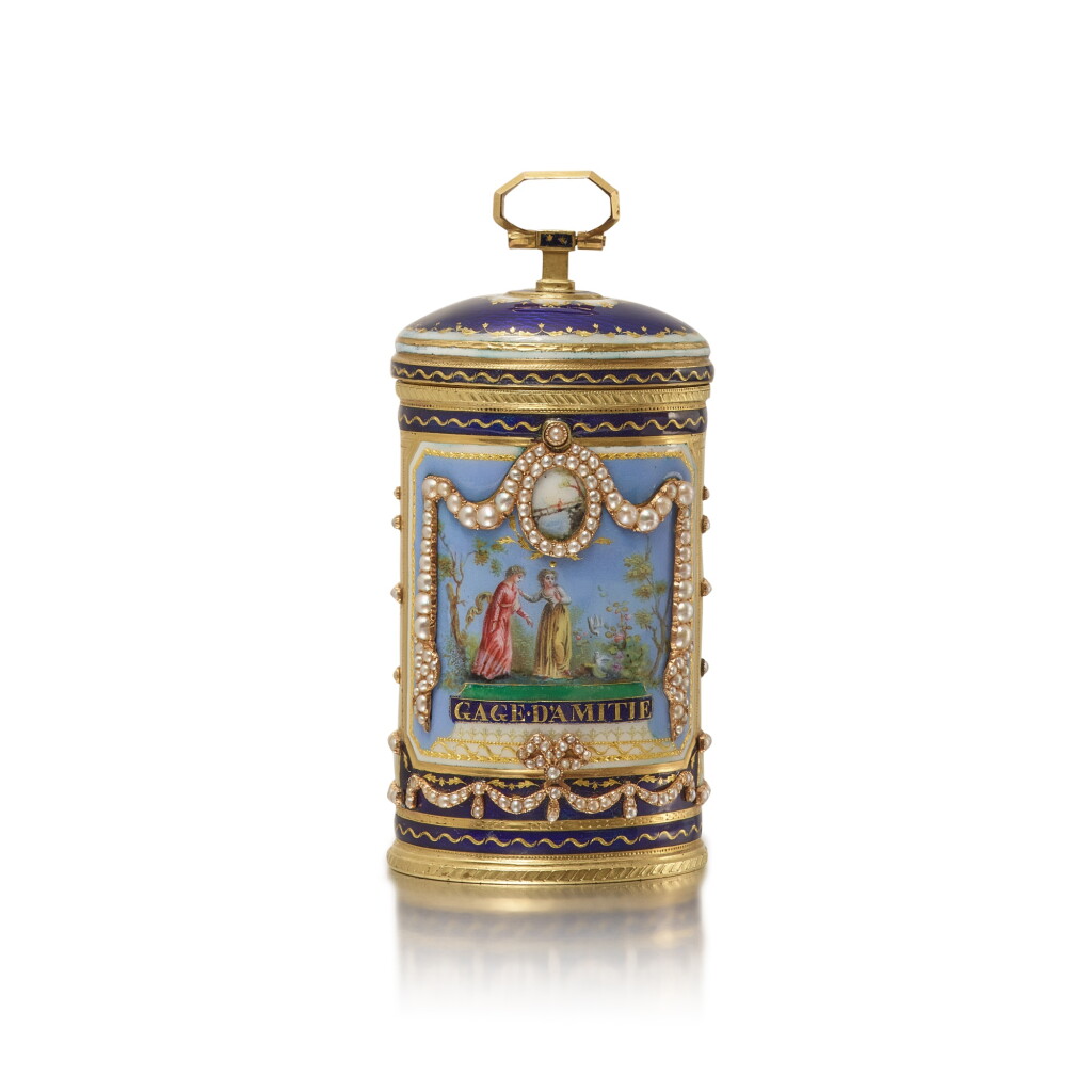 View full screen - View 1 of Lot 150. A Pearl-Set Gold and Enamel Necessaire, Geneva, Circa 1785.