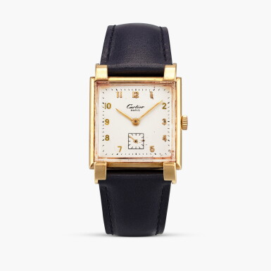 View full screen - View 1 of Lot 2102. New York retailed | A yellow gold square wristwatch with part-hooded lugs, Circa 1945 .