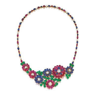View full screen - View 1 of Lot 1777. BOUCHERON | 'FLORETS' GEM SET AND DIAMOND NECKLACE 寶詩龍 | 'Florets' 寶石 配 鑽石 項鏈.