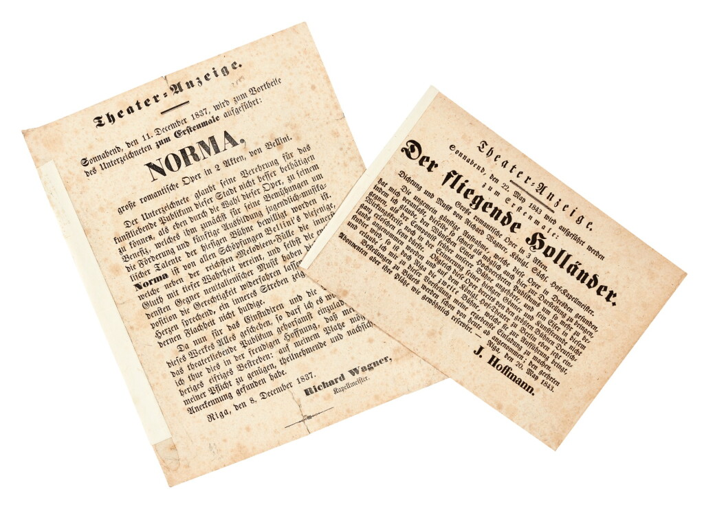 View full screen - View 1 of Lot 93. R. Wagner, Two theatre notices from Riga, 1837 and 1843.