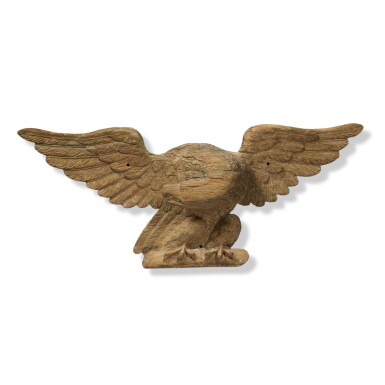 View full screen - View 1 of Lot 134. American Carved and Gilt Pine Spread-Winged Eagle Plaque, Lloyd Hansen Thomas (1910-1990), Camden, Maine, 20th Century.