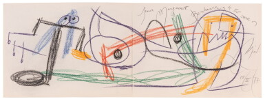 View full screen - View 1 of Lot 239. Les Pénalités de l'Enfer, 1974. 25 lithographies. Avec un dessin original signé, sur une double page.