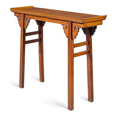 View full screen - View 1 of Lot 106. A HUANGHUALI RECESSED-LEG TABLE, QIAOTOUAN, 17TH CENTURY | 明末清初 黃花梨夾頭榫如意雲紋翹頭案.