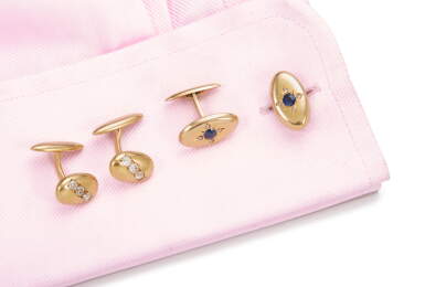 View full screen - View 1 of Lot 1084. TWO PAIRS OF GEM SET CUFFLINKS, EARLY 20TH CENTURY.