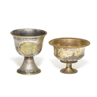 View full screen - View 1 of Lot 887. A gilt-silver stem cup and a gilt-bronze stem cup, Tang dynasty.
