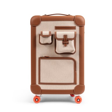 View full screen - View 1 of Lot 658. Fauve Taurillon Regate, Ecru and Beige Canvas R.M.S Cargo Cabin Suitcase Palladium Hardware.