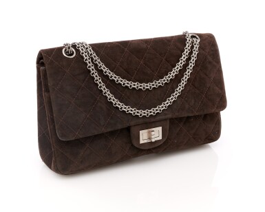 View full screen - View 1 of Lot 61. Dark brown suede leather and silver-tone metal 2.55 reissue shoulder bag.