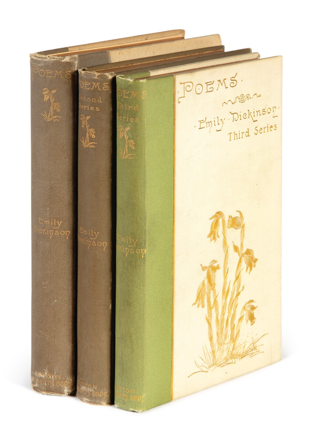 View full screen - View 1 of Lot 43. Dickinson, Emily | Poems. First, Second, and Third Series. Boston: Roberts Brothers, 1890, 1892, 1896 .