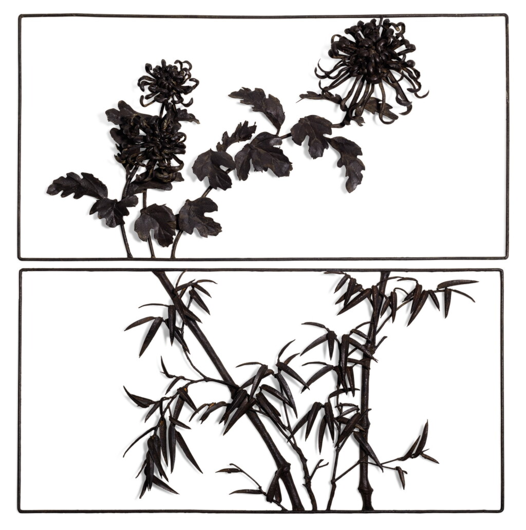 View full screen - View 1 of Lot 319. TWO 'TIEHUA' PANELS QING DYNASTY | 清 鑄鐵竹菊紋掛屏一組兩件.