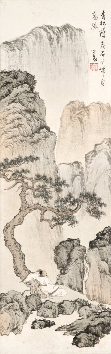 View full screen - View 1 of Lot 3121. 溥儒 倚松聽瀑音 | Pu Ru, Scholar in Secluded Ravine.