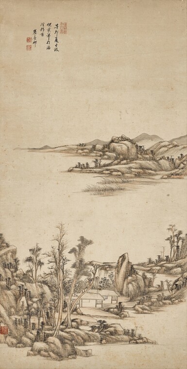 View full screen - View 1 of Lot 2586. 王原祁 倣倪黃筆意山水|Wang Yuanqi, Landscape after Ni Zan and Huang Gongwang.