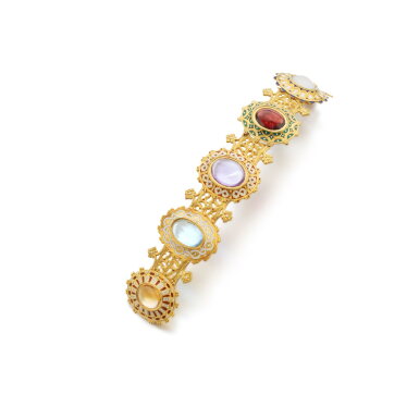 View full screen - View 1 of Lot 728. Gold, gem set and enamel bracelet, mid-19th century.