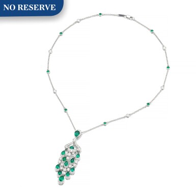 View full screen - View 1 of Lot 44. GRAFF | EMERALD AND DIAMOND PENDENT NECKLACE.