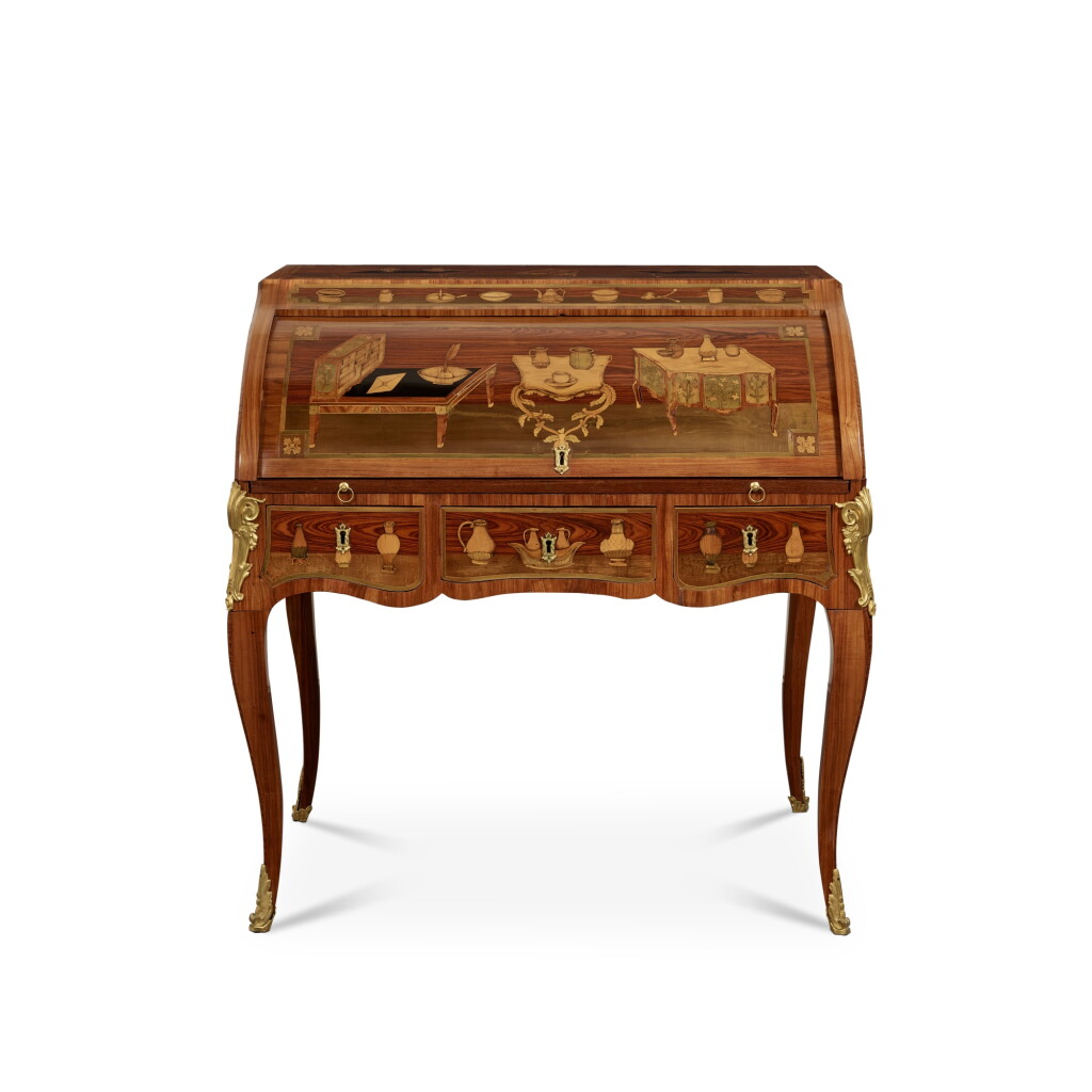 View full screen - View 1 of Lot 80. A Louis XV Gilt-Bronze Mounted Kingwood, Tulipwood and Marquetry Cylinder Desk by Pierre Roussel, Circa 1760.