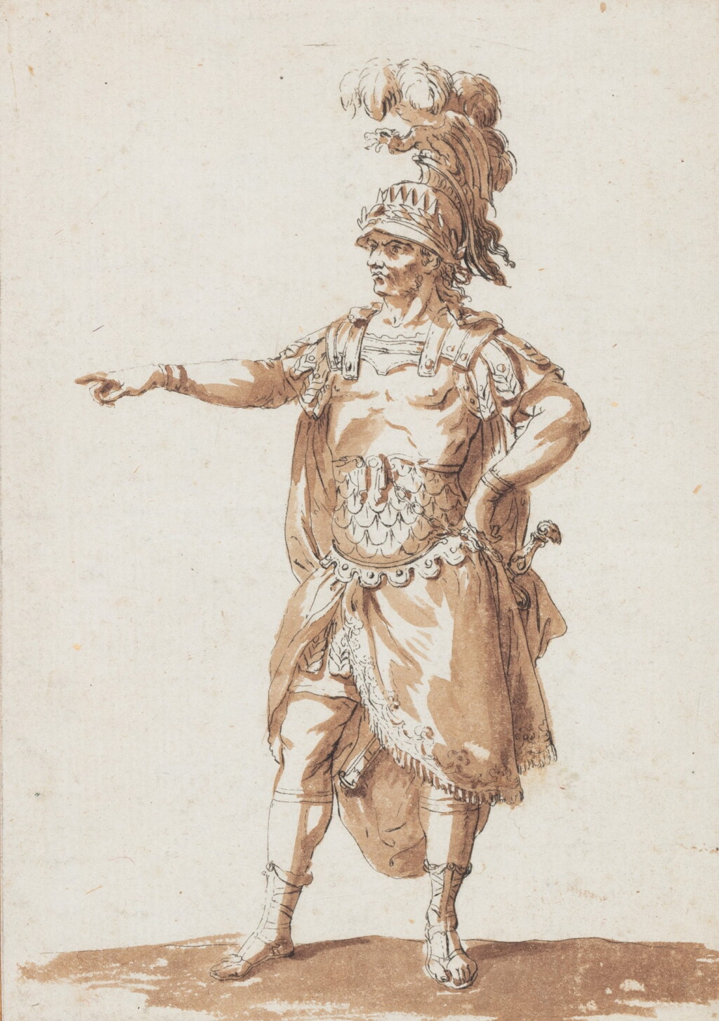 View full screen - View 1 of Lot 26. Attributed to Jean-Michel Moreau, called Moreau le Jeune, Study for an actor | Attribué à Jean-Michel Moreau, dit Moreau le Jeune, Etude pour acteur en costume.