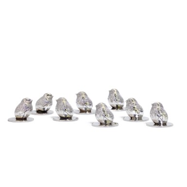 View full screen - View 1 of Lot 63. Eight silver animal form menu holders, S. Mordan & Co Ltd., Chester, 1906/07/12.