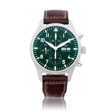 View full screen - View 1 of Lot 8066. Pilot, Reference IW377726 | A limited edition stainless steel chronograph wristwatch with day and date, Circa 2019 | 萬國 | 飛行員系列 型號IW377726 | 限量版精鋼計時腕錶,備日期及星期顯示,約2019年製.
