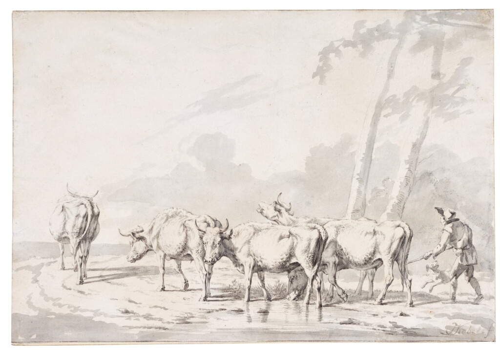 View full screen - View 1 of Lot 136. Herdsman with cows.