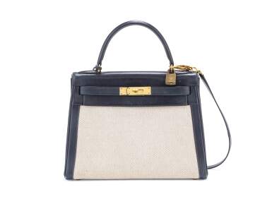 View full screen - View 1 of Lot 26. Navy Blue Box Toile Retourne Kelly 28 Gold Hardware, 1979.