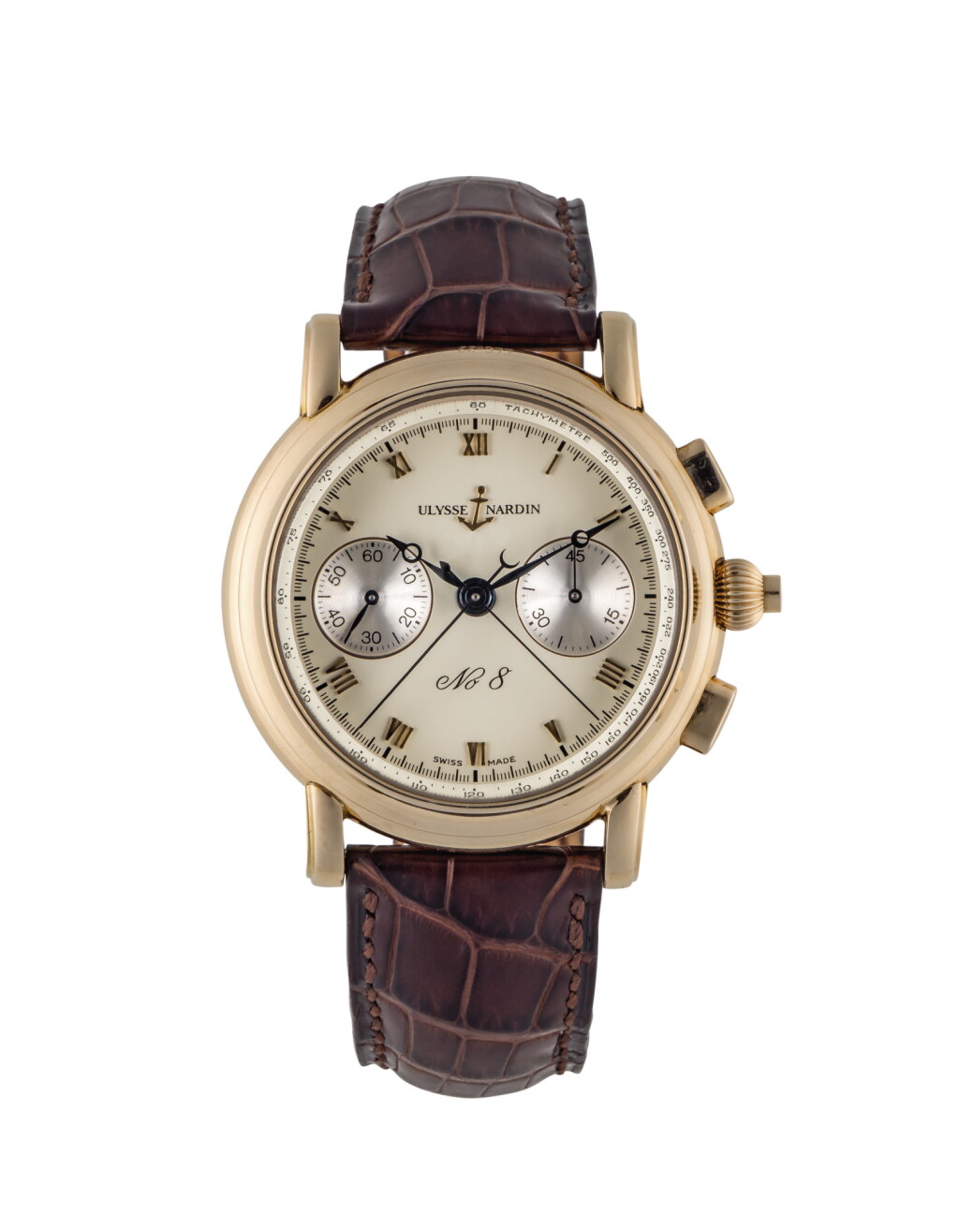 View full screen - View 1 of Lot 101. ULYSSE NARDIN | REF 446-22 YELLOW GOLD SPLIT-SECONDS CHRONOGRAPH WRISTWATCH CIRCA 1996.