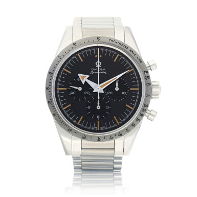 View full screen - View 1 of Lot 9220. Omega | Speedmaster 60th Anniversary, Reference 31110393001001, A limited edition stainless steel chronograph wristwatch with bracelet, Circa 2018 | 歐米茄 | 超霸系列60週年 型號31110393001001 限量版精鋼計時鏈帶腕錶,約2018年製.
