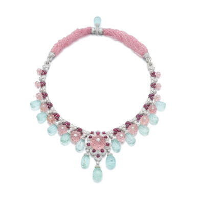 View full screen - View 1 of Lot 755. Gem set and diamond necklace.
