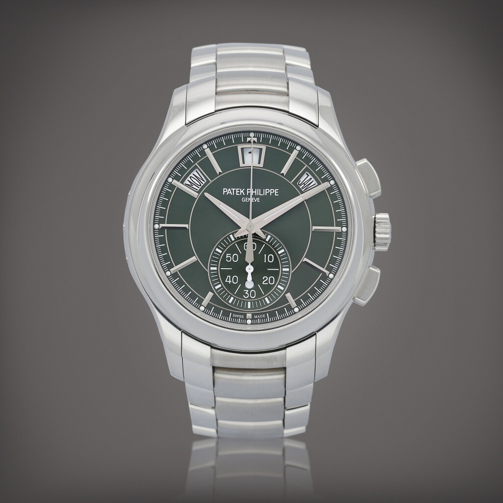 全螢幕檢視 - 查看355Reference 5905/1A-001 Montre bracelet chronographe flyback en acier avec quantième annuel | Stainless steel flyback chronograph wristwatch with annual calendar and bracelet Vers 2021 | Circa 2021的1