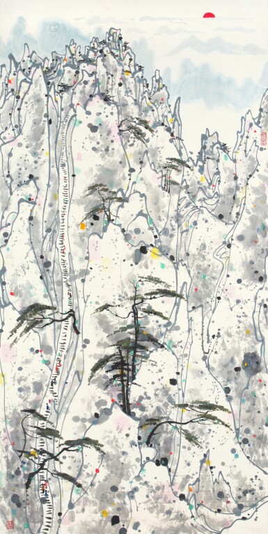 View full screen - View 1 of Lot 3023. 吳冠中 黃山旭日 | Wu Guanzhong, Sunrise in Mount Huang.