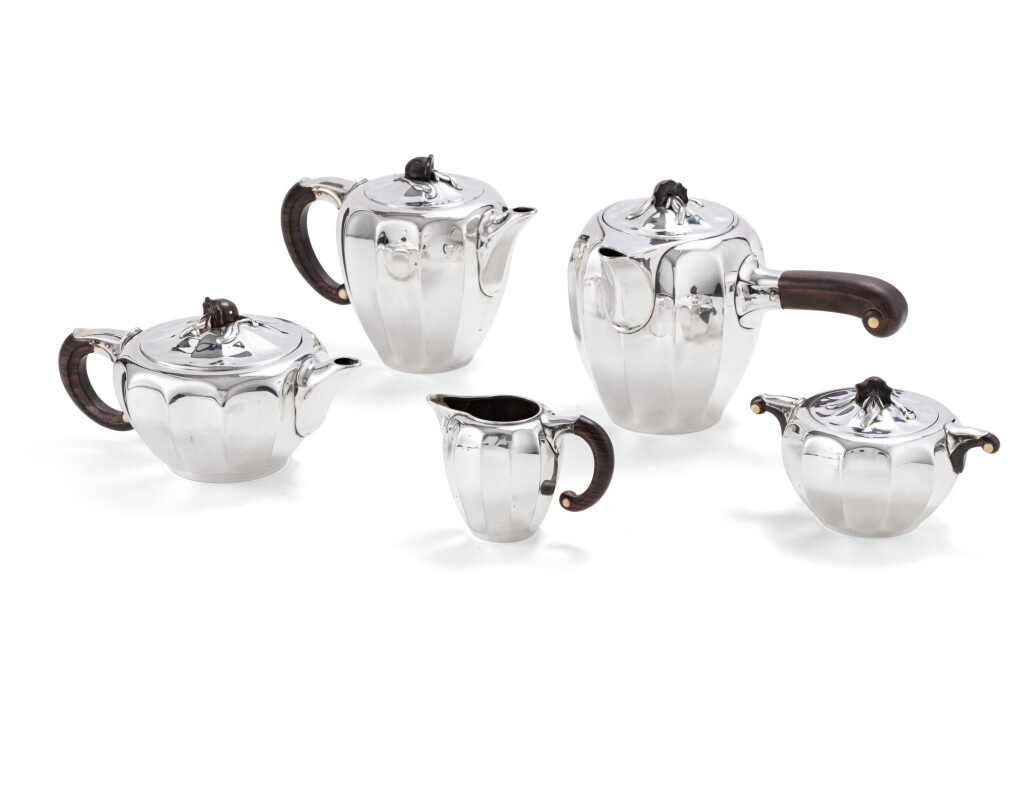 View full screen - View 1 of Lot 20. A French silver tea and coffee-set, Puiforcat, Paris, probably circa 1930 | Service à thé et café en argent par Puiforcat, Paris, probablement vers 1930.