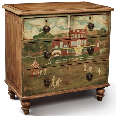 View full screen - View 1 of Lot 1497. PAINT-DECORATED PINE CHEST OF DRAWERS, 19TH CENTURY.