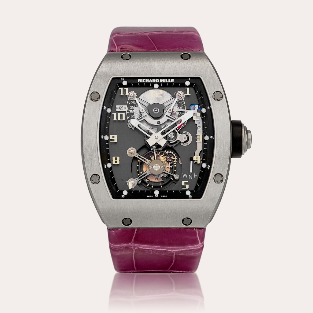 View full screen - View 1 of Lot 2226. Reference RM002-V1 A titanium semi-skeletonised tourbillon wristwatch with power reserve and torque indication, Circa 2004 | 型號RM002-V1 | 鈦金屬半鏤空陀飛輪腕錶,備動力儲備及力矩顯示,約2004年製.