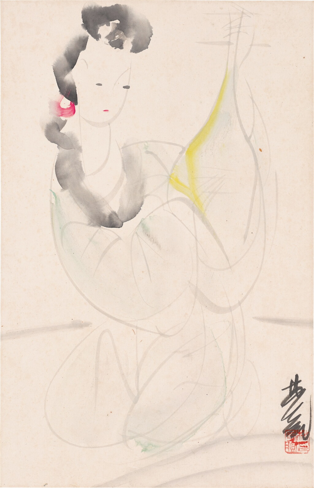 View full screen - View 1 of Lot 2547. 林風眠 撥弦圖 | Lin Fengmian, Lady Playing Pipa.