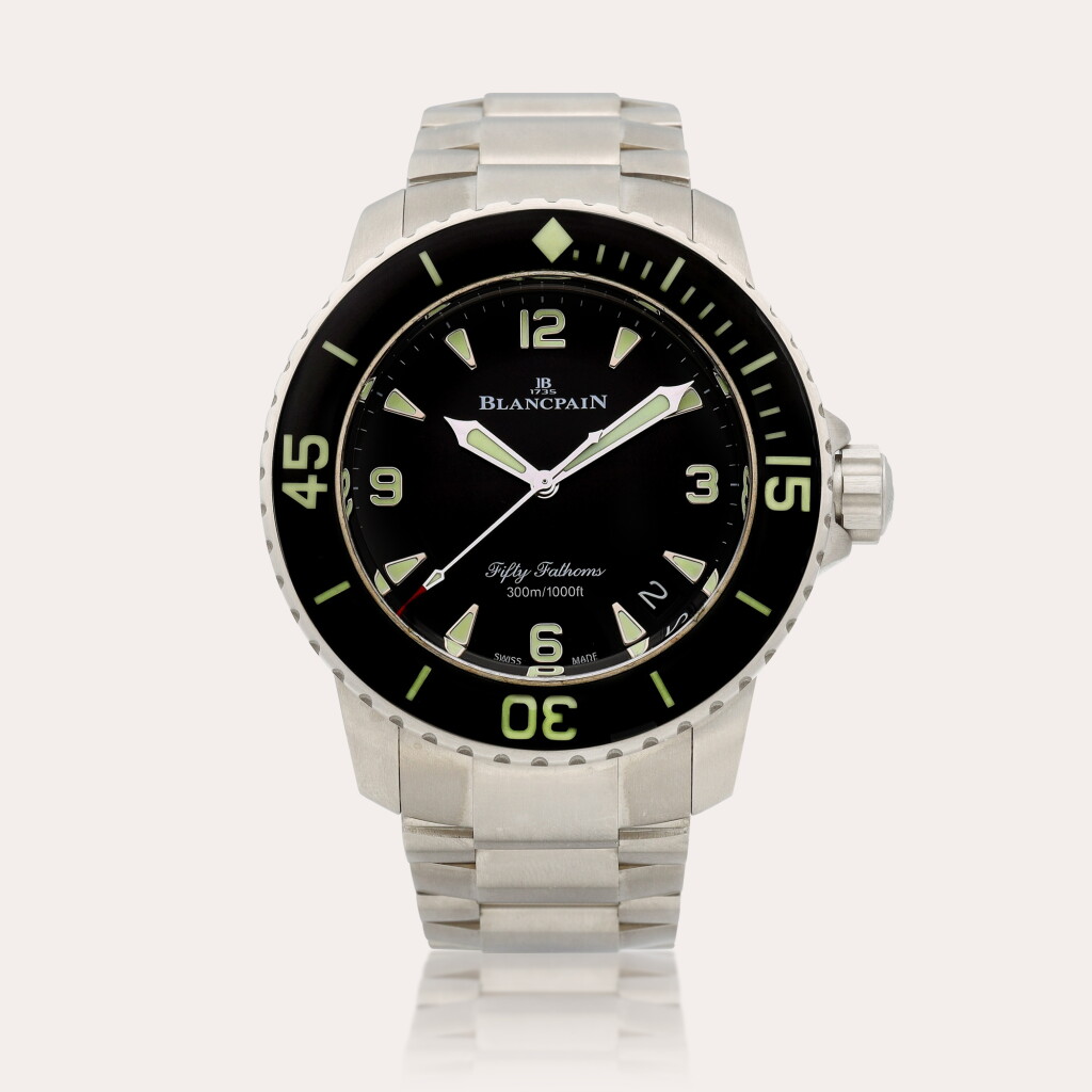 View full screen - View 1 of Lot 2105. Fifty Fathoms, Reference 5015 A titanium wristwatch with date and bracelet, Circa 2020 | 寶珀 | FIFTY FATHOMS 型號5015 | 鈦金屬鏈帶腕錶,備日期顯示,約2020年製.