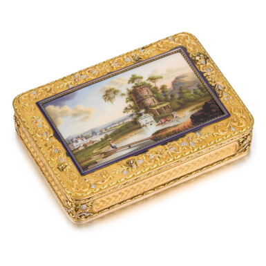 View full screen - View 1 of Lot 30. A four-colour gold and enamel snuff box, Charles Colins & Söhne, Hanau, circa 1830.