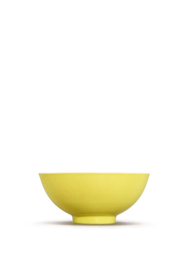 View full screen - View 1 of Lot 3825. A lemon-yellow enamelled bowl, Mark and period of Yongzheng | 清雍正 檸檬黃釉盌 《大清雍正年製》款.