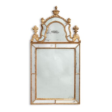 View full screen - View 1 of Lot 20. A gilt-wood mirror, Sweden, first third of 18th century, in the manner of Buchard Precht | Miroir en bois doré, Suède, premier tiers du XVIIIe siècle, dans le goût de Burchard Precht.