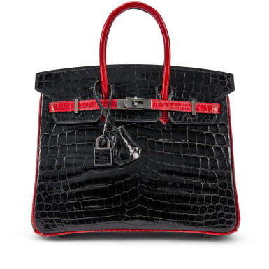 View full screen - View 1 of Lot 1663. Black and Rouge Braise Shiny Niloticus Crocodile Custom Birkin 25 Ruthenium Hardware, 2006.