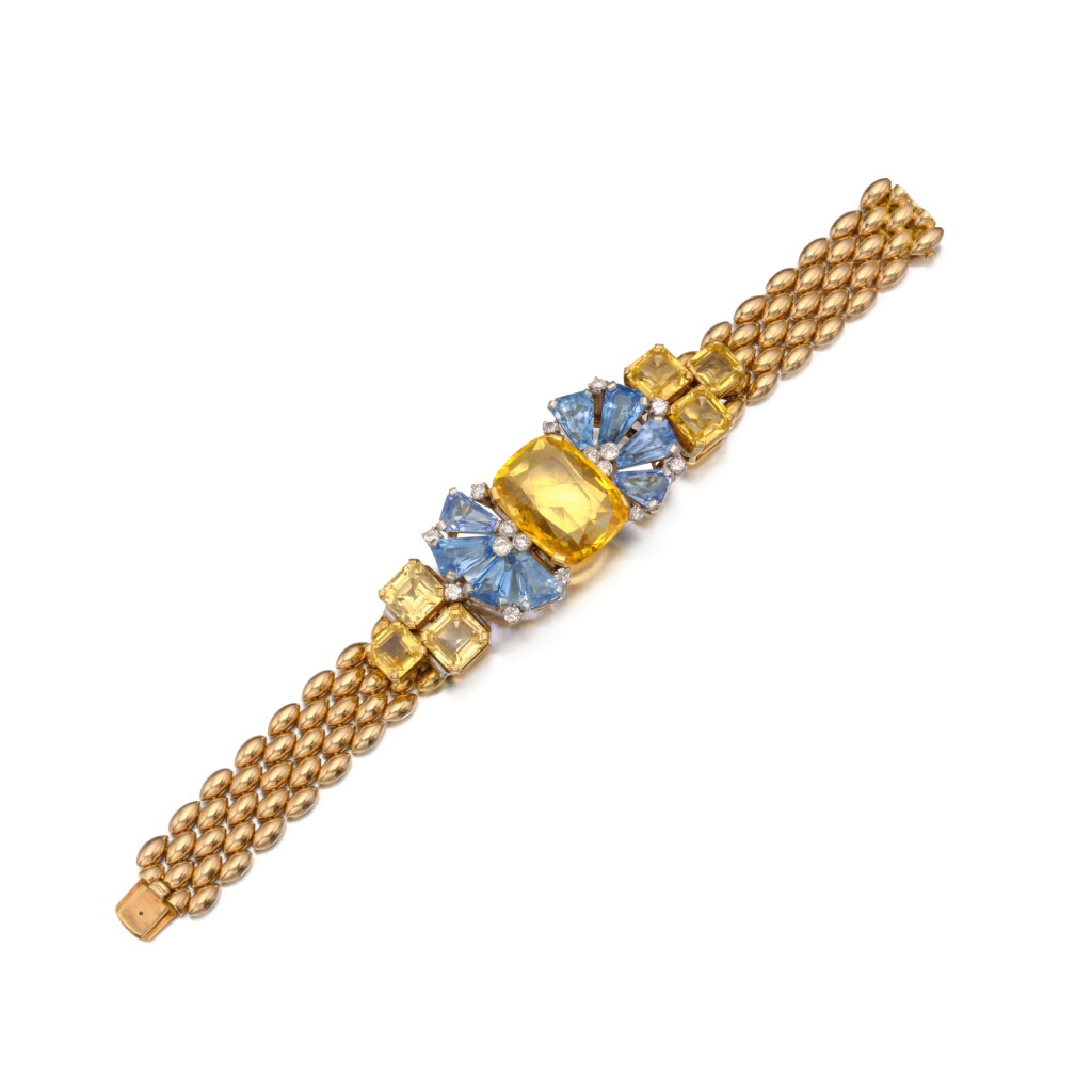 View full screen - View 1 of Lot 402. Gold, Sapphire and Diamond Bracelet.