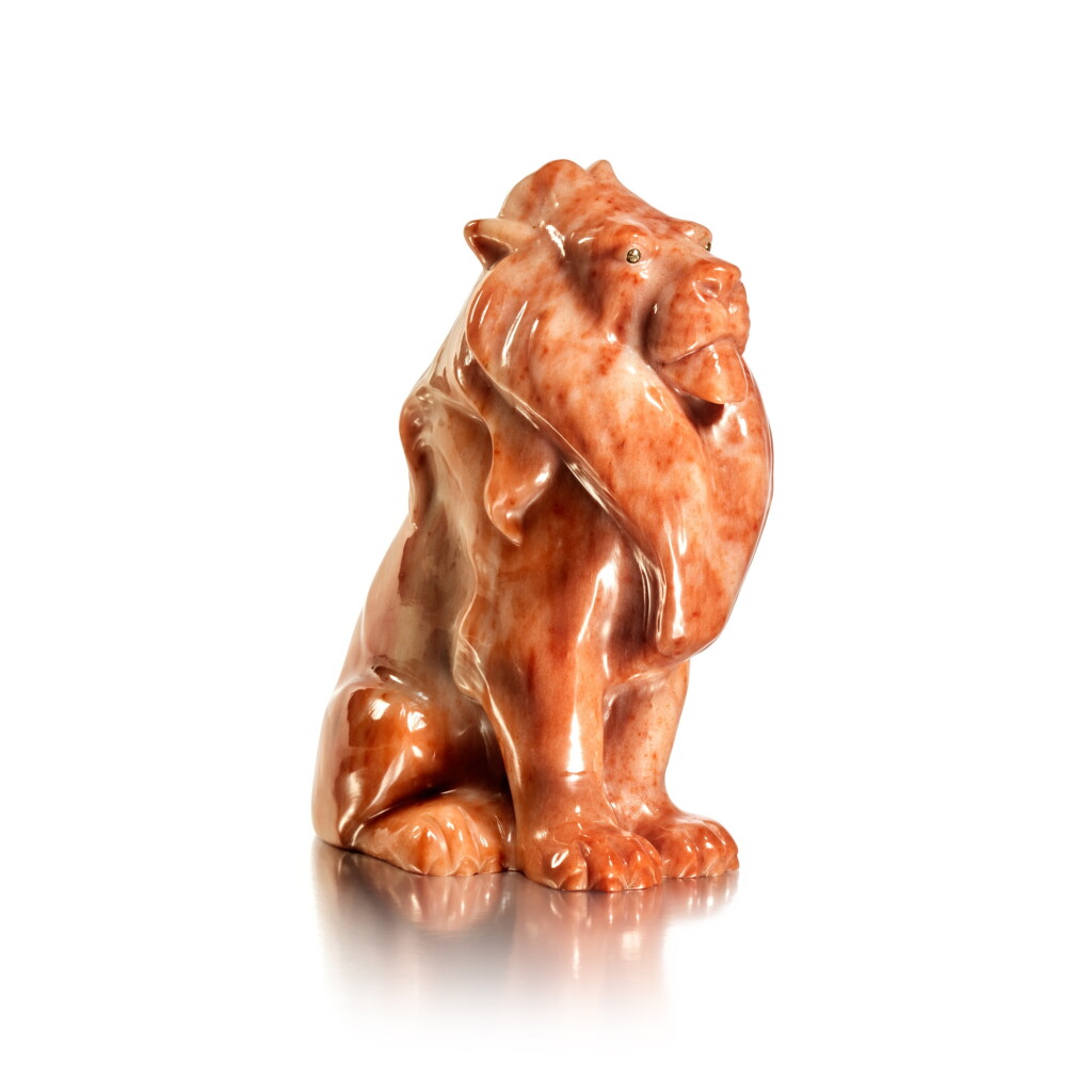 View full screen - View 1 of Lot 77. An Exceptionally Rare and Impressive Fabergé Jewelled Aventurine Quartz Model of a Lion, St Petersburg, Circa 1916.