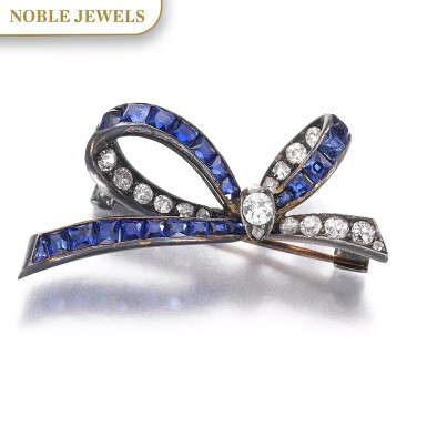 View full screen - View 1 of Lot 664. Sapphire and diamond brooch, late 19th century | 藍寶石配鑽石別針,十九世紀末.