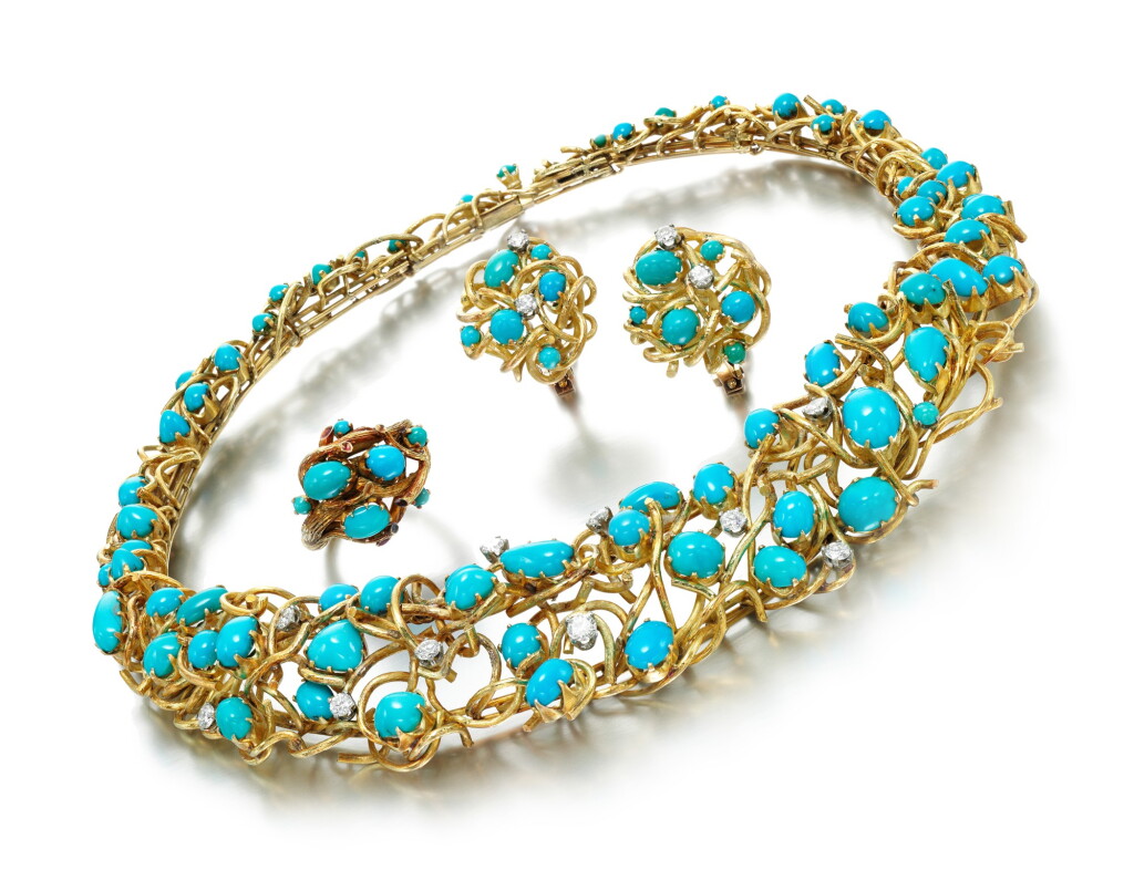 View full screen - View 1 of Lot 85. TURQUOISE AND DIAMOND PARURE.