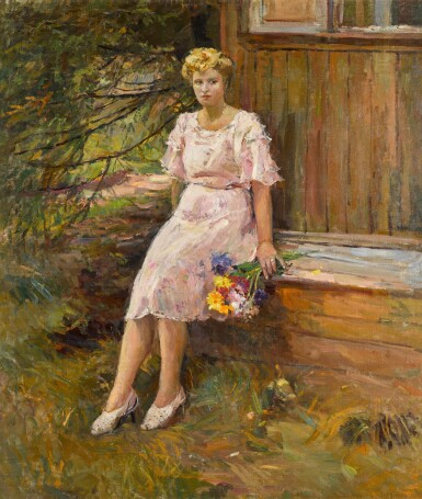 View full screen - View 1 of Lot 153. Young Woman in a Pink Dress (The Artist's Wife).