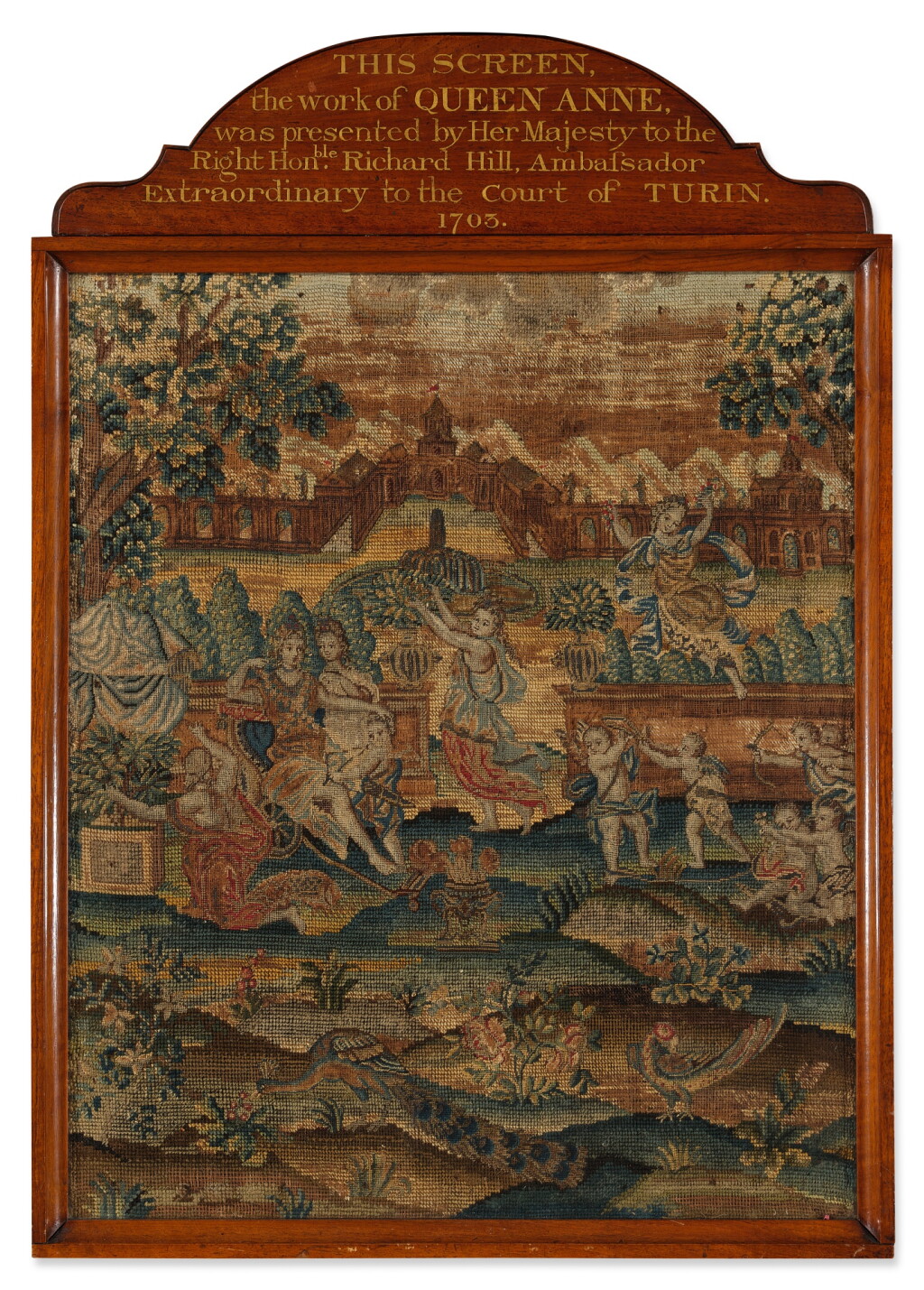 View full screen - View 1 of Lot 359. A Large Queen Anne Framed Needlework Picture, Circa 1703 .