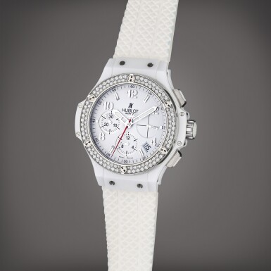 View full screen - View 1 of Lot 123. Reference 341.CL.230.RW.114 Big Bang Aspen | A white ceramic, titanium and diamond-set automatic chronograph wristwatch with date, Circa 2007.