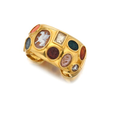 View full screen - View 1 of Lot 86. Gold, Hardstone, Coral and Shell Cuff-Bracelet.