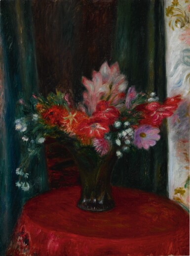 View full screen - View 1 of Lot 117. Bouquet on Red Tablecloth.