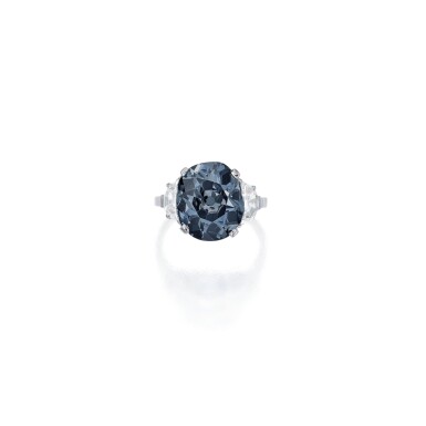 View full screen - View 1 of Lot 500. 'THE INDIAN BLUE,' AN ENCHANTING FANCY DEEP GRAYISH BLUE DIAMOND AND DIAMOND RING | 深彩灰藍色鑽石配鑽石戒指.