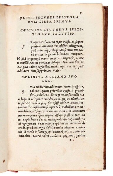 View full screen - View 1 of Lot 207. Plinius, Epistolarum libri decem, Venice, Aldus, 1508, modern leather.