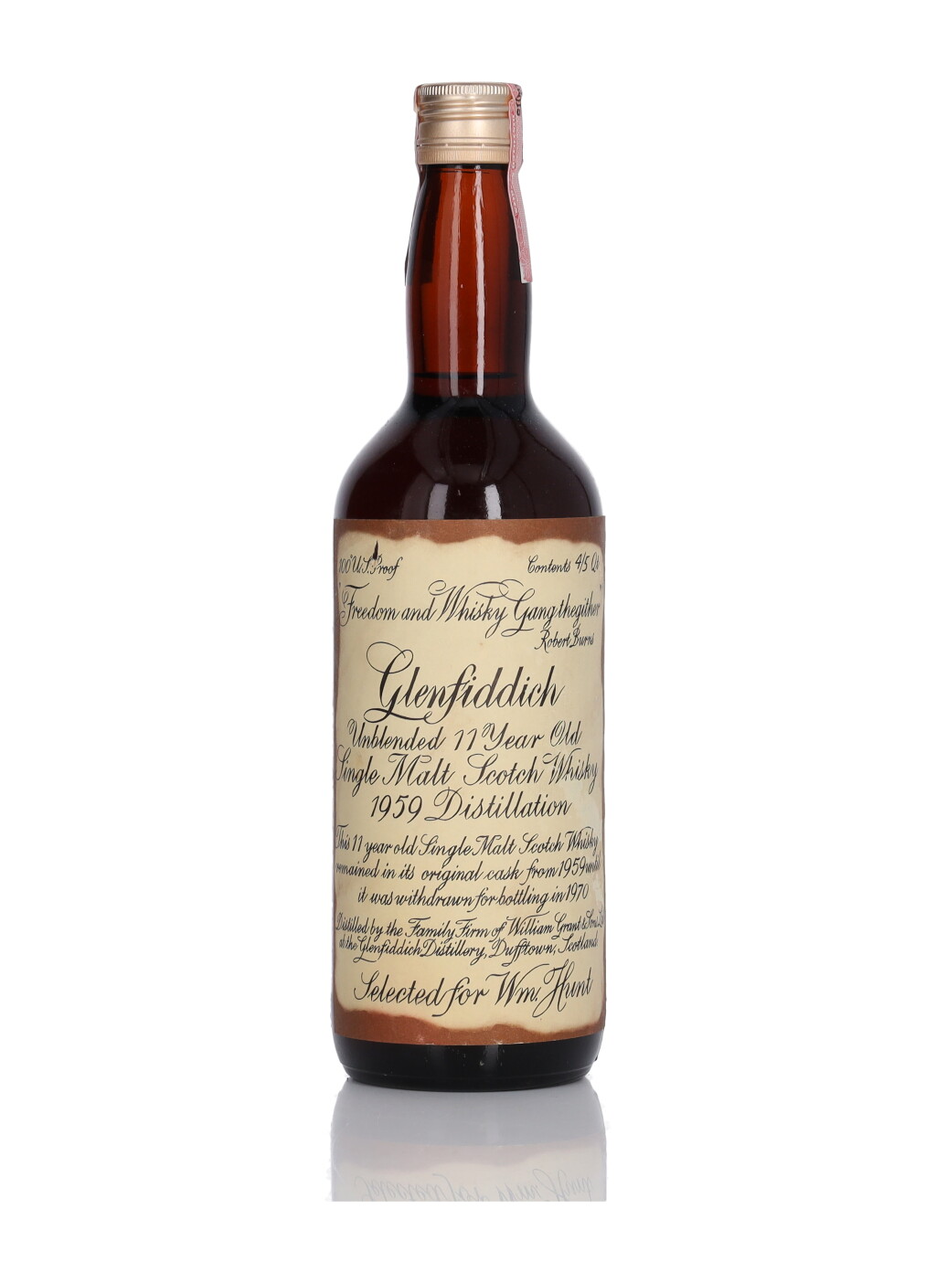 View full screen - View 1 of Lot 128. Glenfiddich 11 Year Old 100 Proof 1959 (1 Bottle 4/5 Quart).