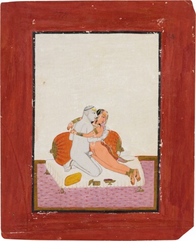 View full screen - View 1 of Lot 55. AN ASCETIC WITH HIS LOVER ON A BED, MEWAR, UDAIPUR, CIRCA 1740-50 .